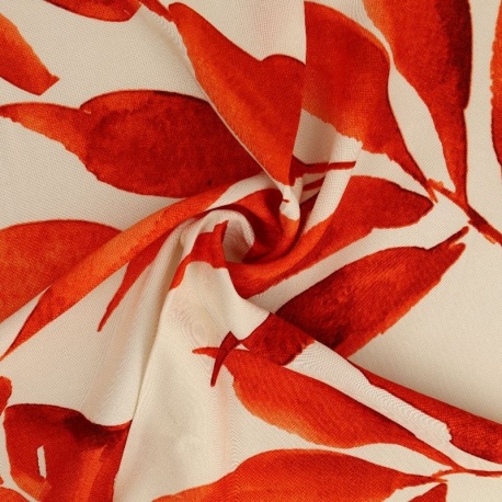 Tissu Viscose Imprimé Feuille Orange