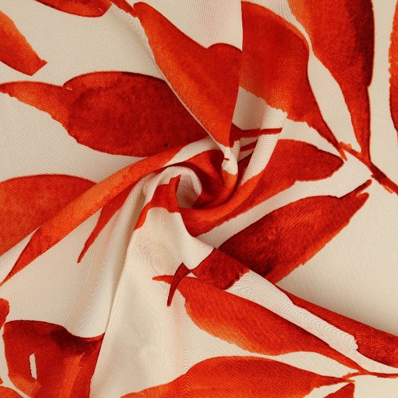 Tissu Viscose Imprimé Feuille Orange