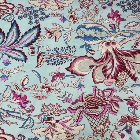 Tissu Imprimé Esprit Blockprint Taj Mahal Bleu Ciel