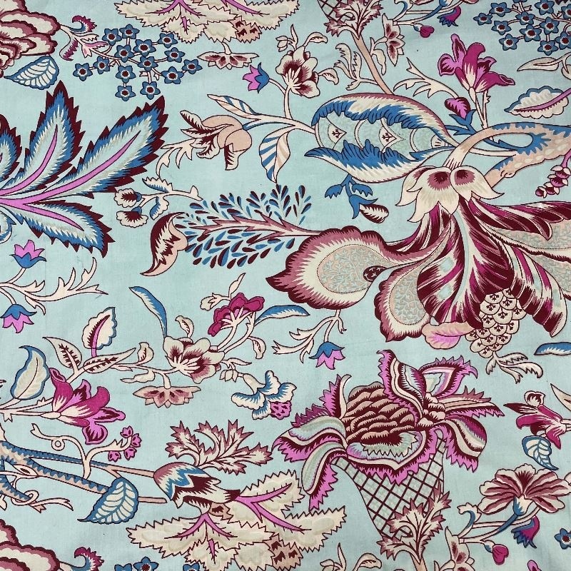 Tissu Imprimé Esprit Blockprint Taj Mahal Bleu Ciel
