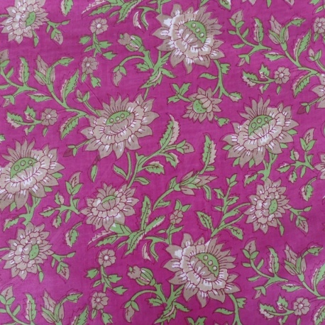 Tissu Blockprint Impression Tampons Mains Fleur Fond Rose