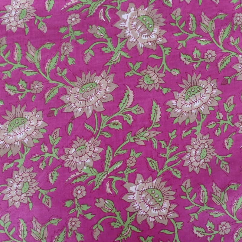 Tissu Blockprint Impression Tampons Mains Fleur Fond Rose