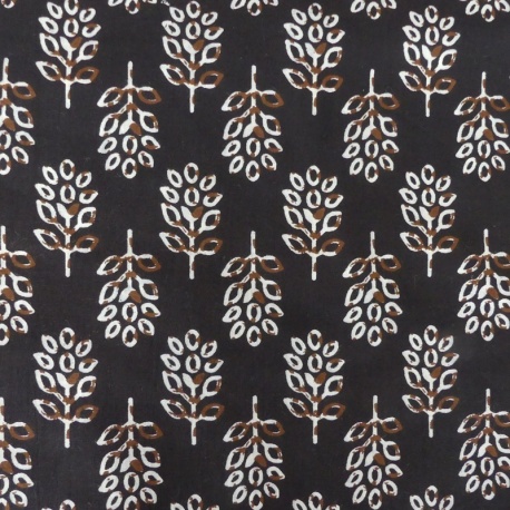 Tissu Blockprint Impression Tampons Mains Feuille Fond Noir