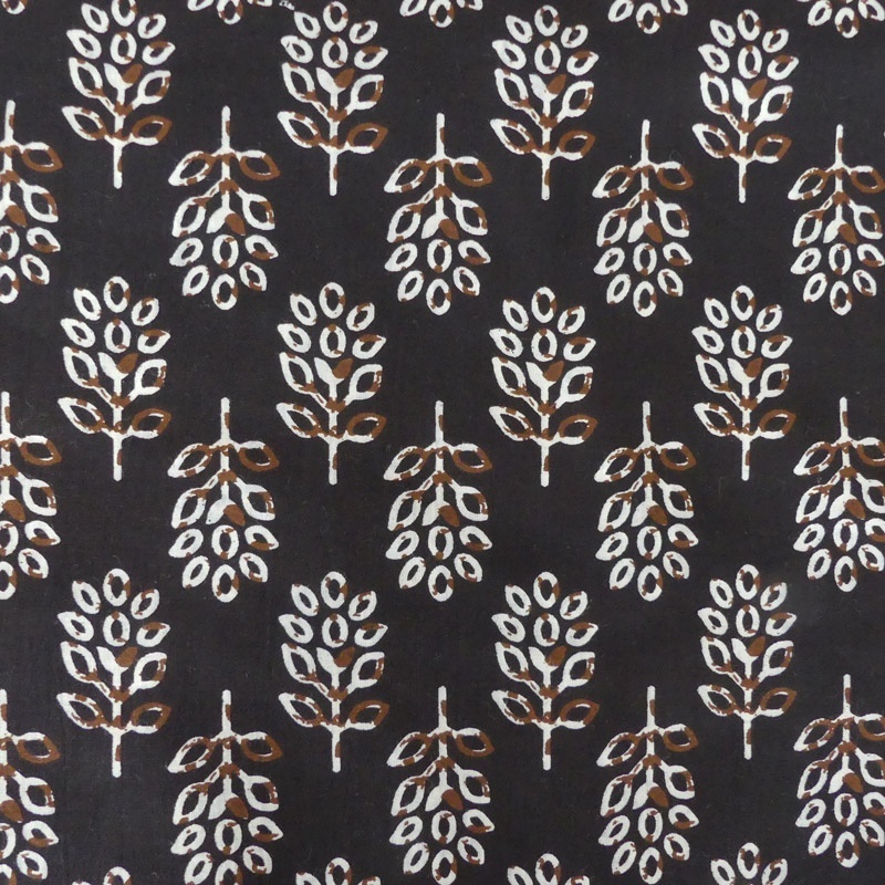 Tissu Blockprint Impression Tampons Mains Feuille Fond Noir