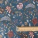 Tissu Blockprint Impression Tampons Mains Fleur Fond Bleu
