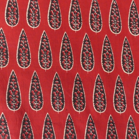 Tissu Blockprint Impression Tampons Mains Feuille Fond Rouge