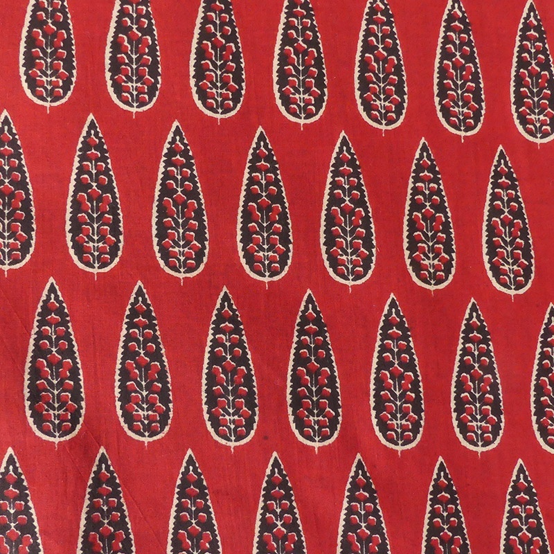 Tissu Blockprint Impression Tampons Mains Feuille Fond Rouge