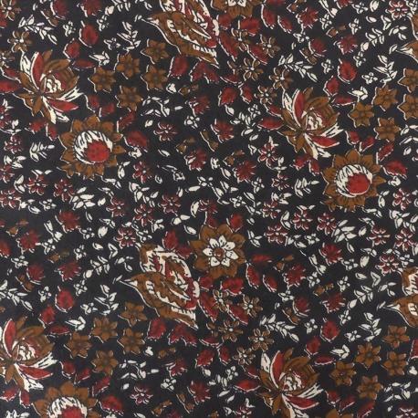 Tissu Blockprint Impression Tampons Mains Fleur Marron
