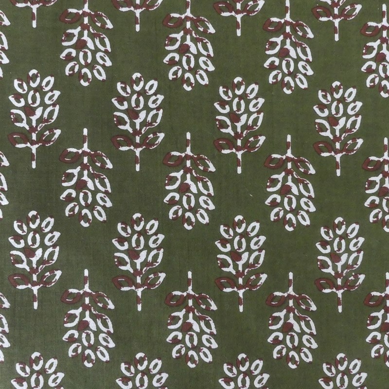 Tissu Blockprint Impression Tampons Mains Feuille Fond Vert