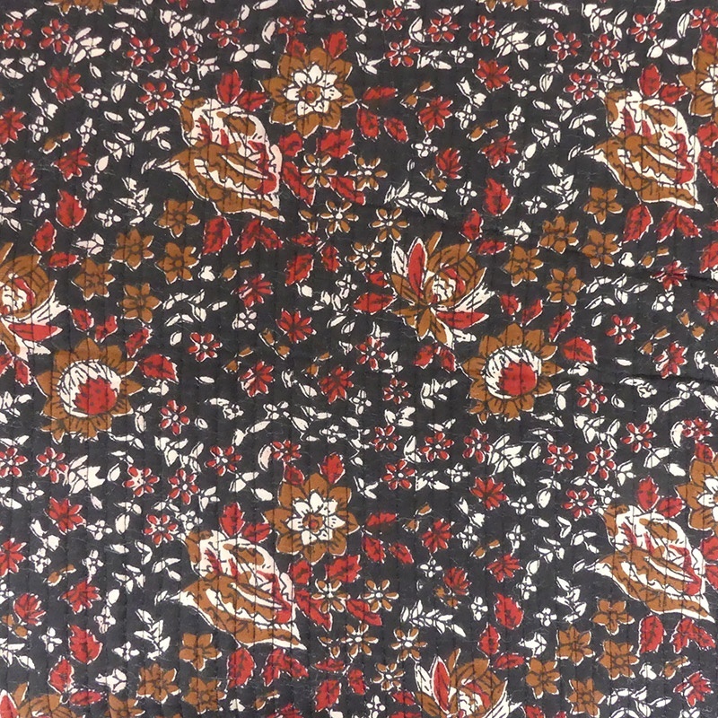 Tissu Blockprint Imprimé Tampons Mains Matelassé Double Marron Noir