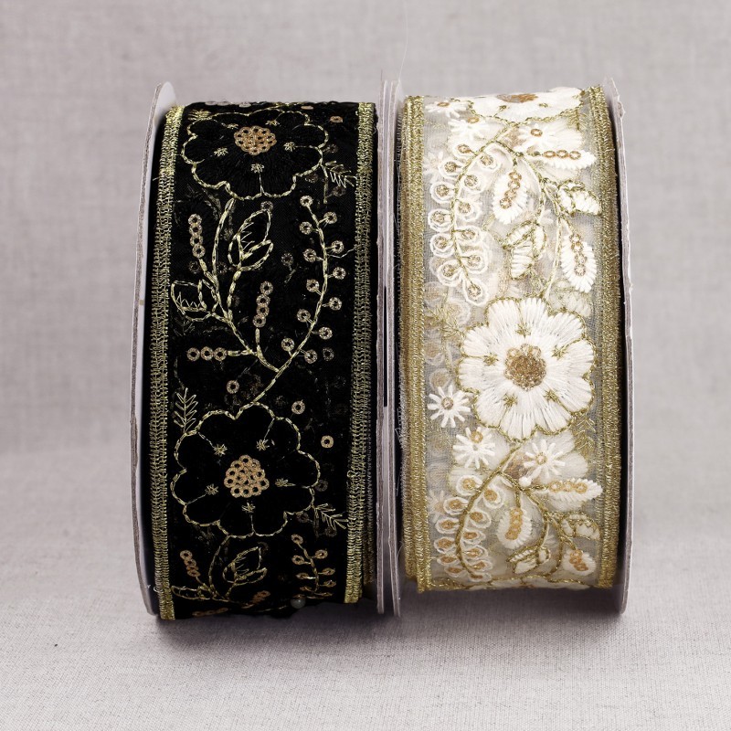 Galon brodé paillettes
