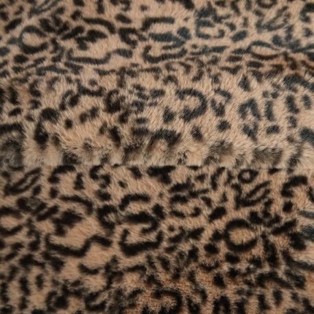 Tissu Fausse Fourrure Leopard Beige
