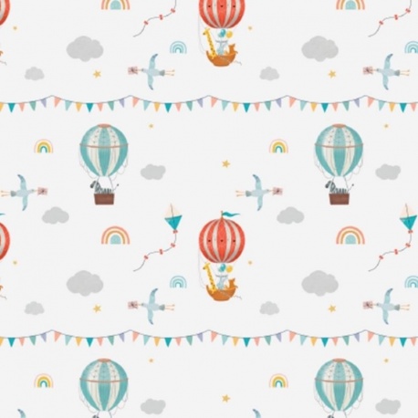 Tissu Bachette Montgolfiere Imprimé Multico