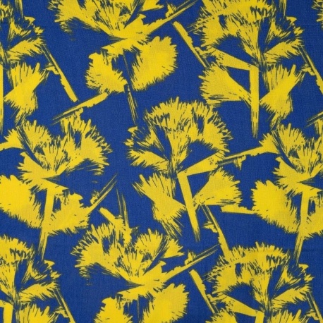 Tissu Crêpe de Viscose Imprimé Fleurs Bleu Roi