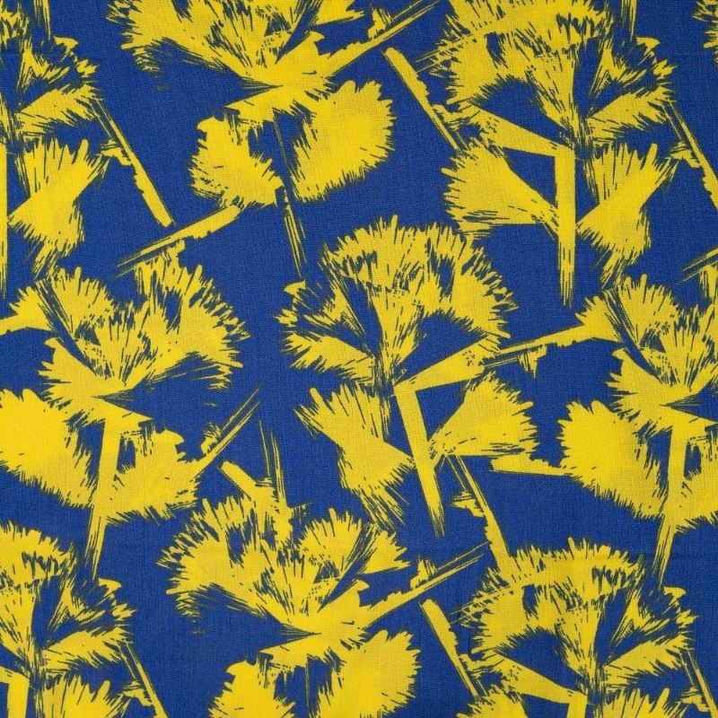 Tissu Crêpe de Viscose Imprimé Fleurs Bleu Roi