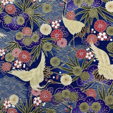 Tissu Coton Imprimé Misaki Bleu Foil