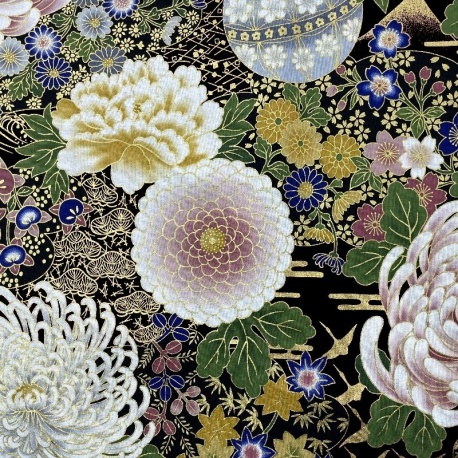 Tissu Coton Imprimé Takeshi Noir Foil