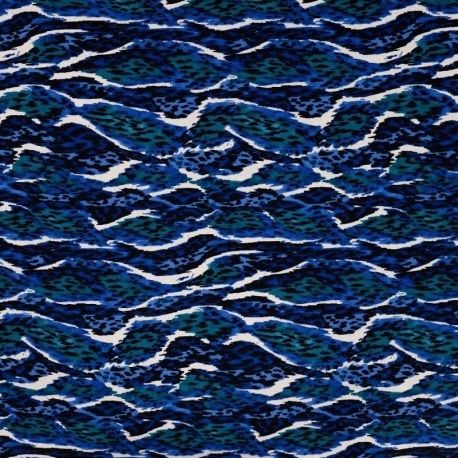 Tissu Twill de Viscose Imprimé Léopard Petrole 