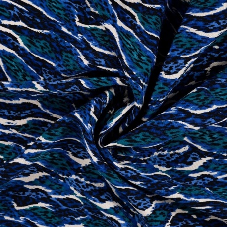 Tissu Twill de Viscose Imprimé Léopard Petrole 