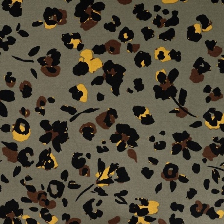 Tissu Twill de Viscose Imprimé Léopard Kaki