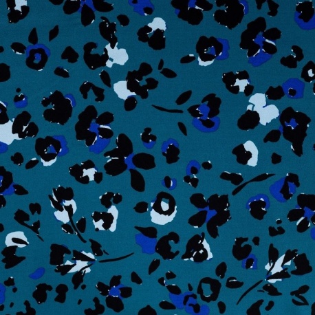 Tissu Twill de Viscose Imprimé Léopard Petrole