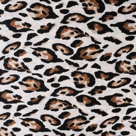 Tissu Satin de Viscose Imprimé Léopard Sable