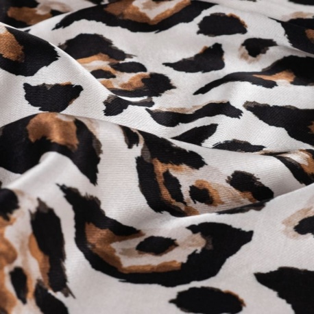 Tissu Satin de Viscose Imprimé Léopard Sable