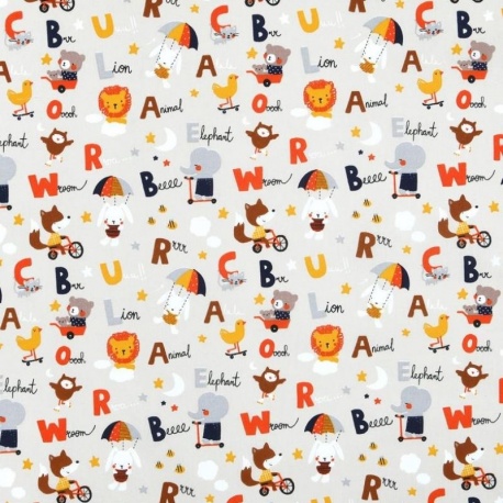 Tissu coton Imprimé Alphabet Multicolore