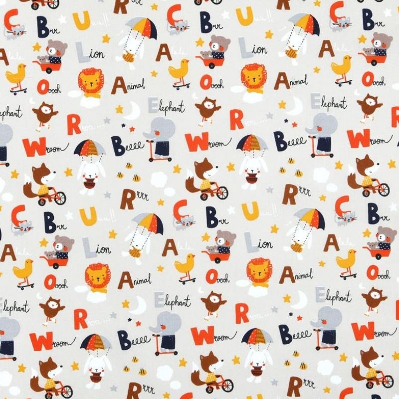 Tissu coton Imprimé Alphabet Multicolore