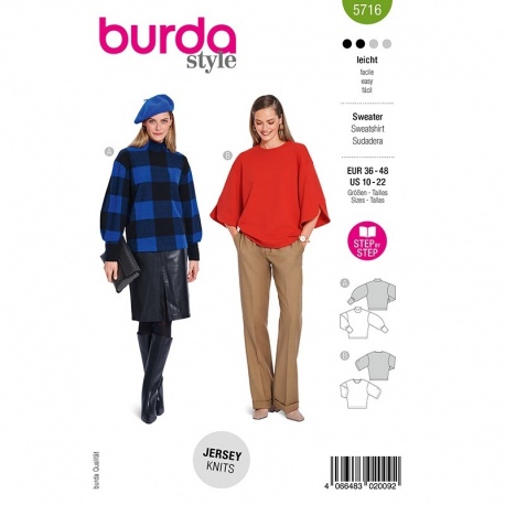 Patron Burda 5716 Sweatshirts 36-46