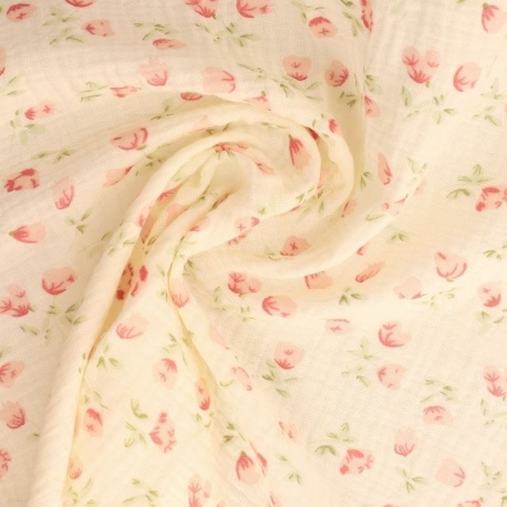 Tissu Fioretti Double Gaze Imprimée Petite Rose