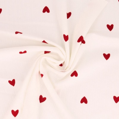 Tissu Jersey Côtelé Imprimé Coeur