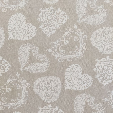 Tissu Coton Imprimé Coeur Fond Coloris Lin