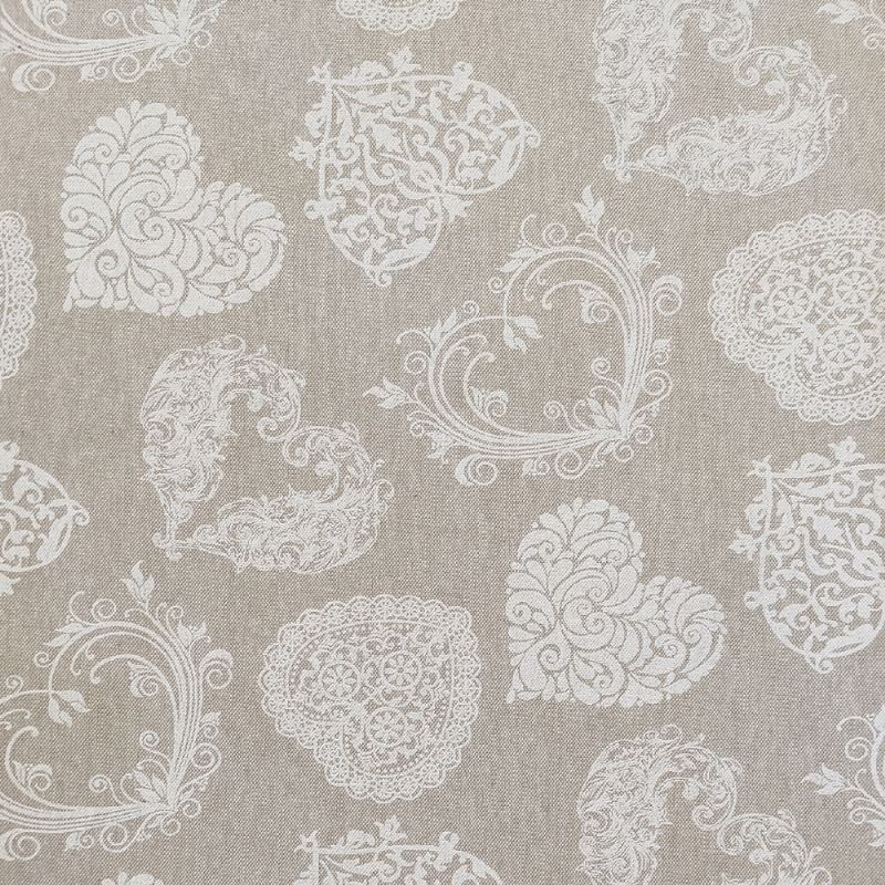 Tissu Coton Imprimé Coeur Fond Coloris Lin