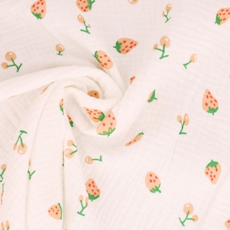 Tissu Double Gaze Imprimée Fraise