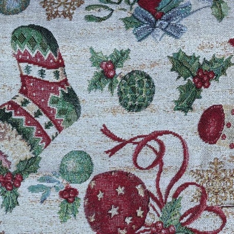 Tissu Noël Jacquard Botas Botte de Noël Lurex Argent 