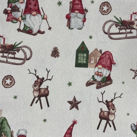 Tissu Noël Imprimé David Lutin et cerf Lurex Or 