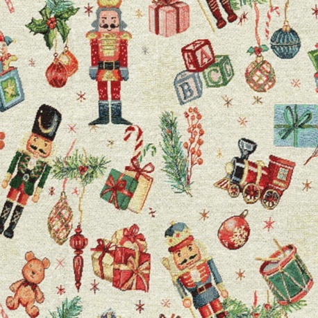 Tissu Jacquard Noël Spiller Casse Noisette Lurex Or 