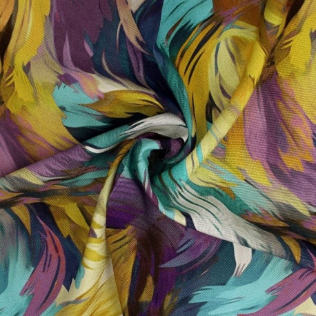 Tissu Viscose Impression Digitale Abstrait Bleu et Jaune