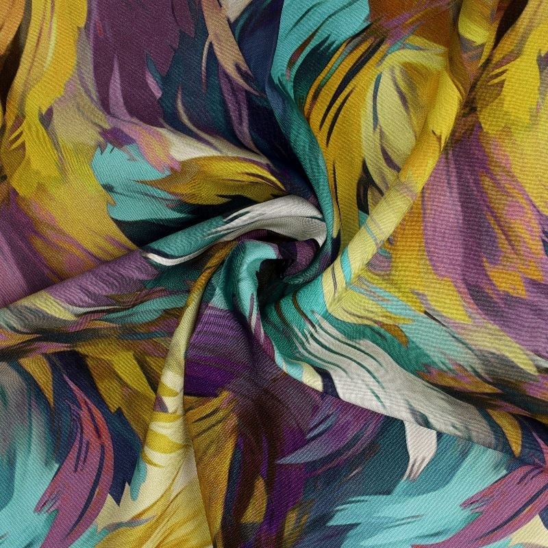 Tissu Viscose Impression Digitale Abstrait Bleu et Jaune