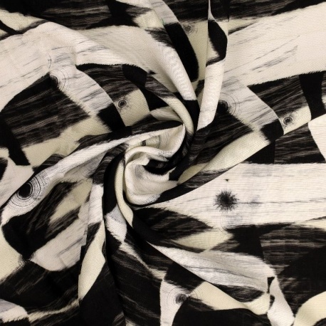 Tissu Viscose Impression Digitale Abstrait Noir et Beige