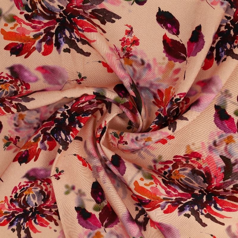 Tissu Viscose Impression Digitale Floral Rose