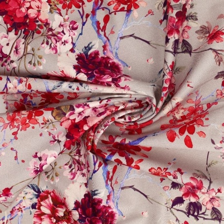 Tissu Popeline de Coton Impression Digitale Floral Multico