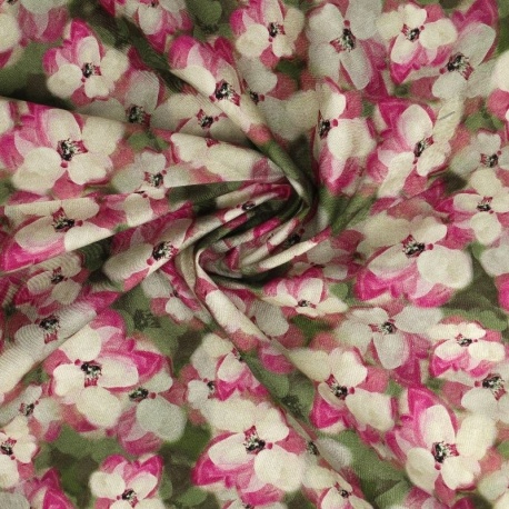 Tissu Popeline de Coton Impression Digitale Floral Rose