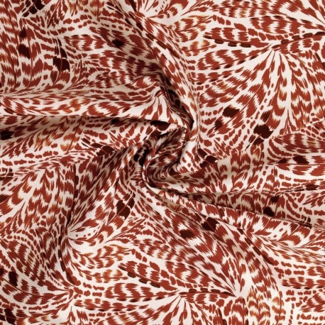 Tissu Popeline de Coton Impression Digitale Plume Brun