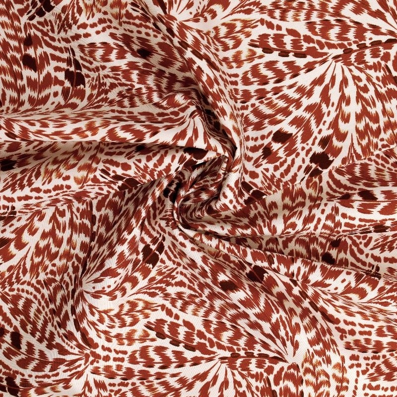 Tissu Popeline de Coton Impression Digitale Plume Brun
