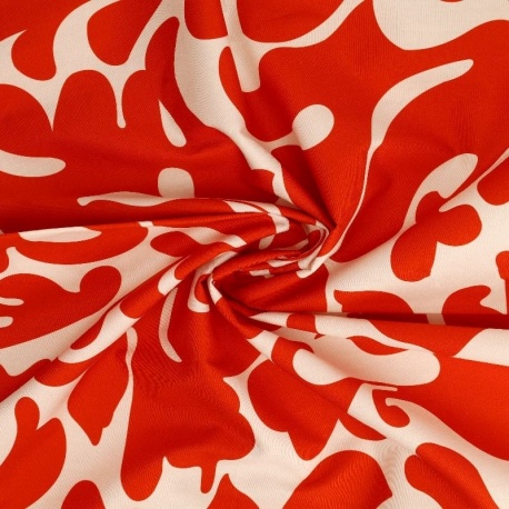Tissu Popeline de Coton Impression Digitale Floral Orange