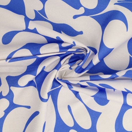 Tissu Popeline de Coton Impression Digitale Floral Bleu