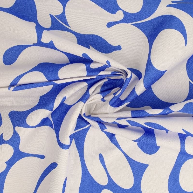 Tissu Popeline de Coton Impression Digitale Floral Bleu