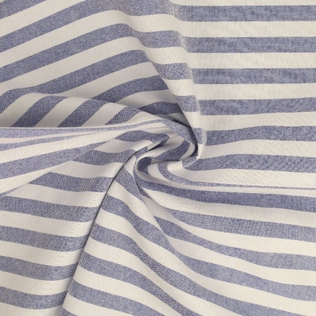 Tissu Chemise Coton lin Grande Rayure Bleu